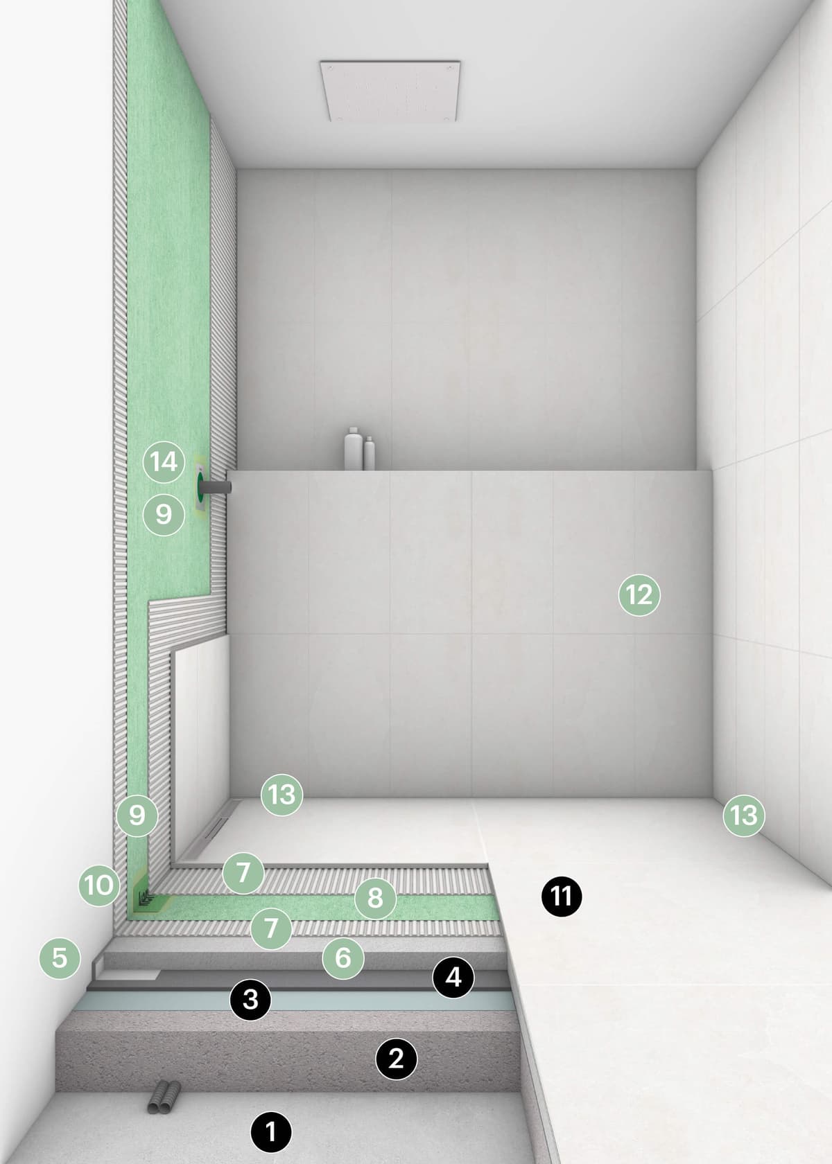 2.10B Sistema Laminato Vapor Pro - posa doccia a pavimento